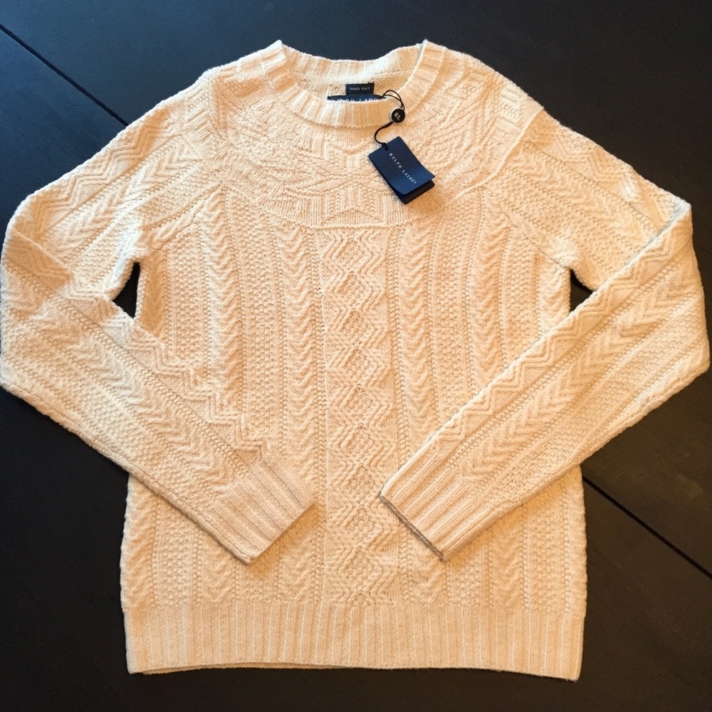 NWT Ralph Lauren LambsWool Hand Knit Cream Sweater